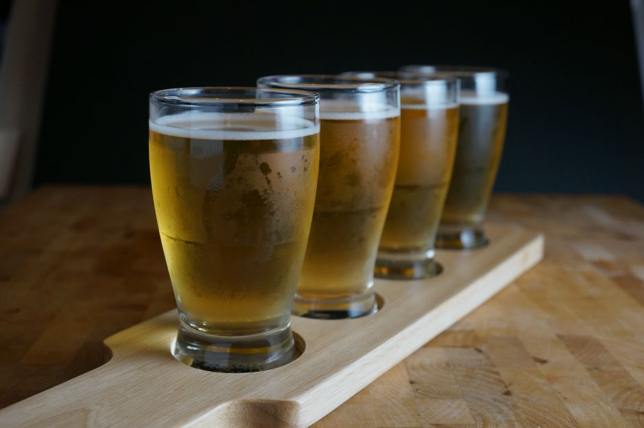 Four small beers in a tasting flight